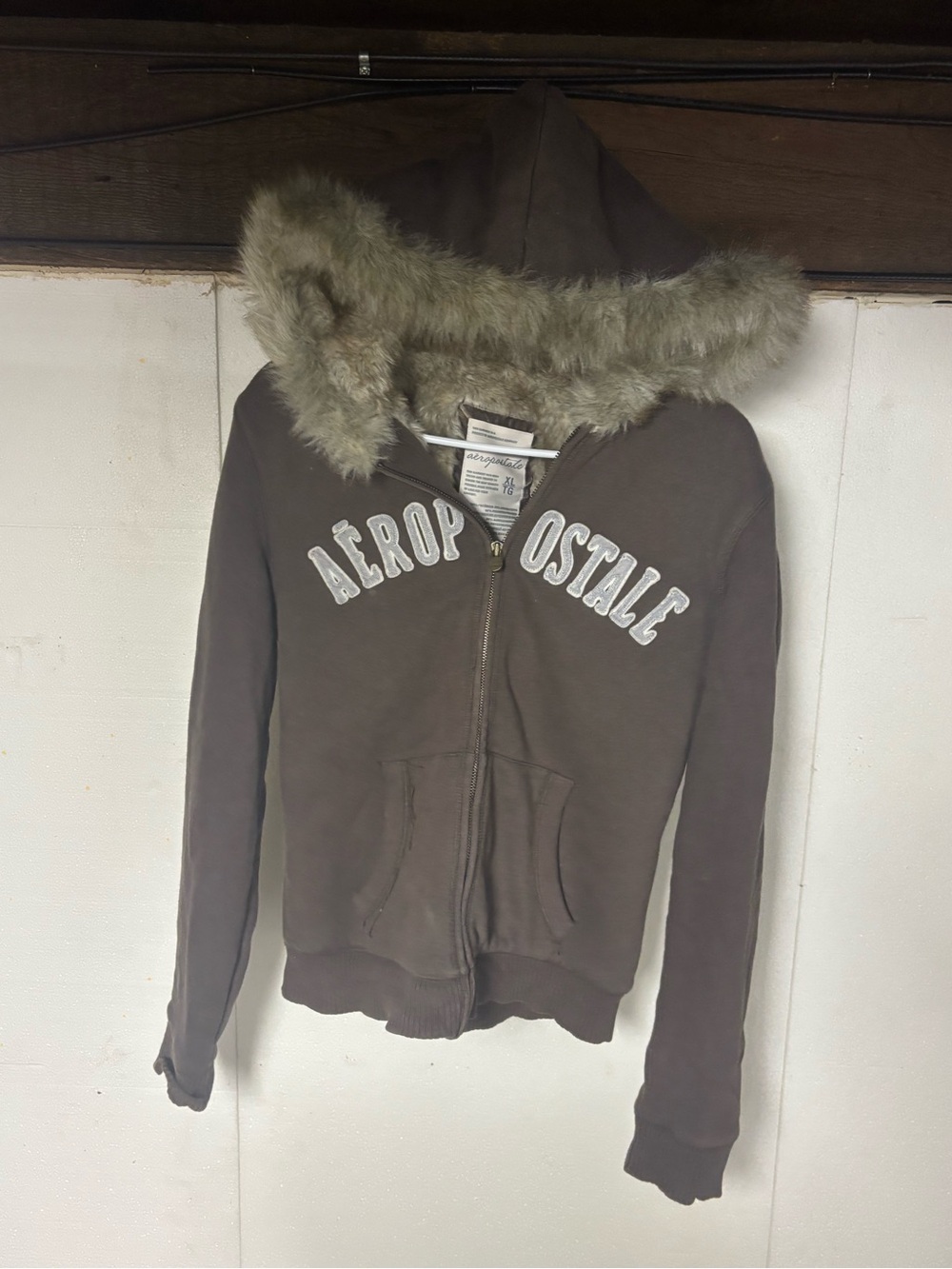 Aeropostale Brown Faux-Fur Lined Zip Hoodie